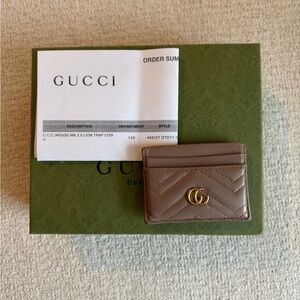Gucci Quilted GG Marmont Card Holder - Brown with Gold Hardware